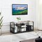 Engineered Wood TV Stand with Black Metal Frame, Mesh Shelves and Adjustable Feet